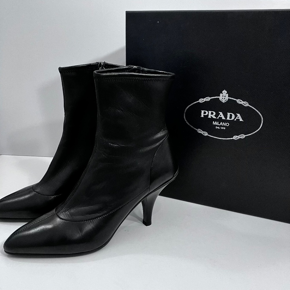 Prada Black Leather Ankle Boots Size 8.5 - Picture 6 of 6